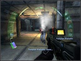 Niestety, tuż po minięciu klatki, w której był pojedynczy Templariusz wpadniesz na jego kolegów - Abandoned Versalife Base Interior | Antarctica | Deus Ex Invisible War - Deus Ex: Invisible War - poradnik do gry