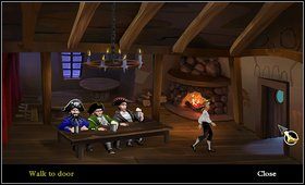 Idziemy w prawo, przy jednym stole zobaczymy trzech piratów (important-looking pirates) - Cz. I - Trzy próby (Początek) | Opis przejścia The Secret of Monkey Island - The Secret of Monkey Island - poradnik do gry