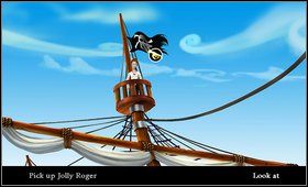 Po sznurowej drabinie wychodzimy na bocianie gniazdo i zabieramy z niego piracką flagę (Jolly Roger) - Cz. II - Wyprawa | Opis przejścia The Secret of Monkey Island - The Secret of Monkey Island - poradnik do gry