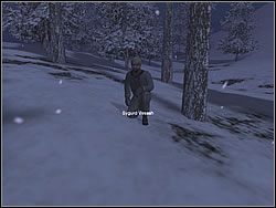 Ruszaj dalej przez lasek w stronę miejsca, gdzie czeka kontakt (niebieski znak na mapie) - First Strike | Operation Snowball do Hidden and Dangerous 2 - Hidden and Dangerous 2 - poradnik do gry