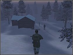 Jeśli chcesz, możesz stojąc na drewnianym pomoście zastrzelić widocznych w lesie żołnierzy - Rendezvous | Operation Snowball do Hidden and Dangerous 2 - Hidden and Dangerous 2 - poradnik do gry