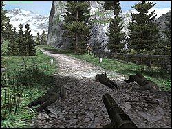 Zaraz po rozpoczęciu misji wybierz człowieka z szybkostrzelnym karabinem i wysuń się kawałek za krzaki, w stronę drogi - Babes in the Wood | Operation Challenger | Hidden and Dangerous 2 - Hidden and Dangerous 2 - poradnik do gry