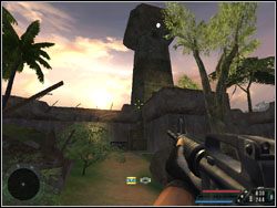 Po pokonaniu pilnujących jej najemników, weź ładunki wybuchowe leżące u jej podstawy - Misja 06 - Treehouse | Far Cry - Far Cry - poradnik do gry