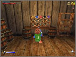 Po zdobyciu wszystkich butli wróć do piwnicy karczmy i ustaw je na stojaku w kolejności: żółta, niebieska, czerwona, czarna, fioletowa - 08 - A Warm Welcome | The Hobbit - The Hobbit - poradnik do gry