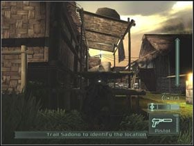 Strażnik cos usłyszy - pozwól mu tu podejść, a gdy będzie odwrócony plecami, przebiegnij pod drewnianą kładkę - Kundang - część 2 | Indonesia | Tom Clancys Splinter Cell Pandora Tomorrow - Tom Clancys Splinter Cell: Pandora Tomorrow - poradniki