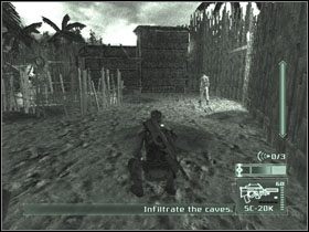 Poczekaj aż ten najbliżej Ciebie oddali się od żarówki zawieszonej na płocie z prawej, po czym strzel w nią - Komodo - część 1 | Indonesia | Tom Clancys Splinter Cell Pandora Tomorrow - Tom Clancys Splinter Cell: Pandora Tomorrow - poradniki