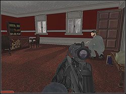 Drzwi z prawej prowadzą do dużej sali, którą warto sprawdzić, a te drugie do niewielkiego pokoiku z zakładnikiem i terrorystą (jeśli go wcześniej nie sprzątnąłeś) - Proud Flag - Opis (2) - Misja 5 - Tom Clancys Rainbow Six 3: Athena Sword - poradnik do gry