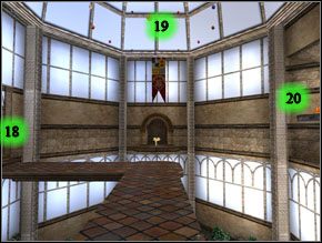 Kolejna komnata to dwie zbroje rycerzy, które wypluwają fasolki oraz przycisk w ścianie (21), który po rzuceniu na niego czaru odsłania skocznię w podłodze (22) - Wyzwanie Lapifors-Draconifors (1) | Solucja Harry Potter i Więzień Azkabanu - Harry Potter i Więzień Azkabanu - poradnik do gry