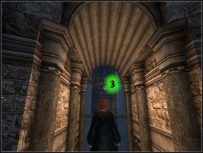 W kolejnej komnacie dzięki kombinacji kul i platform (4) dostań się na wyższy poziom i rzuć czar na kulę z liną znajdującą się w ścianie - Egzamin końcowy Carpe Retractum (1) | Solucja Harry Potter i Więzień Azkabanu - Harry Potter i Więzień Azkabanu - poradnik do gry