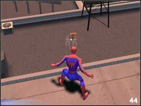Wdrap się na dach budynku (#44), gdzie stał przed chwilą Puma i podążaj cały czas jego śladem (o kierunku ucieczki będzie informować Cię strzałka u góry ekranu) - [Misja 3] Pojedynek z Pumą cz.1 | Spider-Man 2 The Game - Spider-Man 2: The Game - poradnik do gry