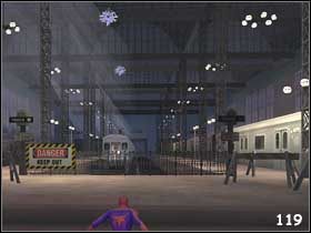 Po załatwieniu wszystkich przeciwników, otworzy się dostęp do schodów (#118), które doprowadzą cię na dworcowy peron - [Misja 6] Octopus atakuje cz.1 | Spider-Man 2 The Game - Spider-Man 2: The Game - poradnik do gry