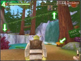 Załatw czterech wieśniaków (prawa strzałka), a następnie walnij w kamień (lewa strzałka) - [POZIOM 06] Shrek Rescues Donkey cz.1 | Shrek 2 The Game - Shrek 2: The Game - poradnik do gry