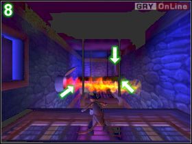 Będziesz mógł przejść po platformie-moście dalej, zeskocz na niższą platformę (prawa strzałka, obrazek [7] ), potem tą przy ścianie (górna) i zabierz czekoladkę - [POZIOM 07] Steal The Potion cz.1 | Shrek 2 The Game - Shrek 2: The Game - poradnik do gry