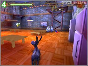 Wyjdź i skręć w lewo - powinieneś ujrzeć pięć palników (wskazane na obrazku [3] ) - [POZIOM 08] Escape The Factory cz.1 | Shrek 2 The Game - Shrek 2: The Game - poradnik do gry