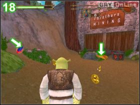 Pobiegnij za drzewo i przesuń wskazaną przez strzałkę (obrazek [17] ) dźwignię - [POZIOM 09] The Potion Fails cz.2 | Shrek 2 The Game - Shrek 2: The Game - poradnik do gry