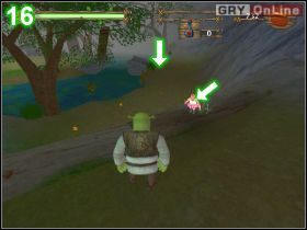 Odwróć się natomiast i zerwij ósmy plakat (wskazany strzałką na obrazku [15] ) - [POZIOM 11] Rat Attack cz.2 | Shrek 2 The Game - Shrek 2: The Game - poradnik do gry