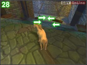 Gdy zejdziesz na dół (obrazek [27] ), pokonaj dwie trójki rycerzy, wskazanych przez dwie strzałki - [POZIOM 12] Donkey Escapes Prison cz.3 | Shrek 2 The Game - Shrek 2: The Game - poradnik do gry