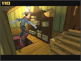 Teraz idź do sklepu, przejdź do składziku z ubraniami i po drabinie zejdź na dół (110) - Jak zdobyć materiały do obrony farm? cz.2 | Fenimore Fillmore The Westerner - Fenimore Fillmore: The Westerner - poradnik do gry