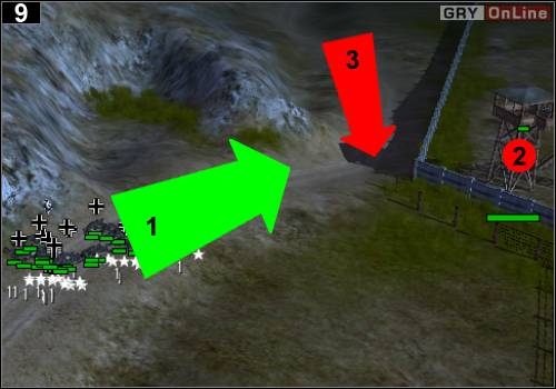 Idź tak jak pokazuje to strzałka [1] - [Niemcy] Misja 6 [Opis 3] w Codename Panzers - Faza Pierwsza - Codename: Panzers - Faza Pierwsza - poradnik do gry
