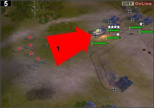 Potem szybko cofnij się - z [1], sprzed wzgórza wbiegnie dużo piechoty przeciwnika - [Niemcy] Misja 8 [Opis 2] w Codename Panzers - Faza Pierwsza - Codename: Panzers - Faza Pierwsza - poradnik do gry