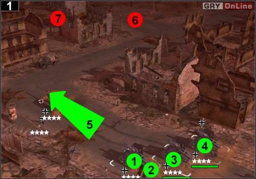 Jedź w lewo i postaw działa w [1], [2], [3] i [4] - [Niemcy] Misja 12 [Opis 1] w Codename Panzers - Faza Pierwsza - Codename: Panzers - Faza Pierwsza - poradnik do gry