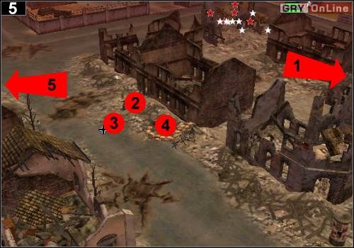 Zanim pojedziesz dalej, musisz oczyścić z przeciwników ruiny obok fabryki - [Rosja] Misja 3 [Opis 2] w Codename Panzers - Faza Pierwsza - Codename: Panzers - Faza Pierwsza - poradnik do gry