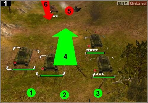 Postaw ISU 152 w [1], [2] i [3], przed nimi ustaw czołgi - [Rosja] Misja 7 [Opis 1] w Codename Panzers - Faza Pierwsza - Codename: Panzers - Faza Pierwsza - poradnik do gry