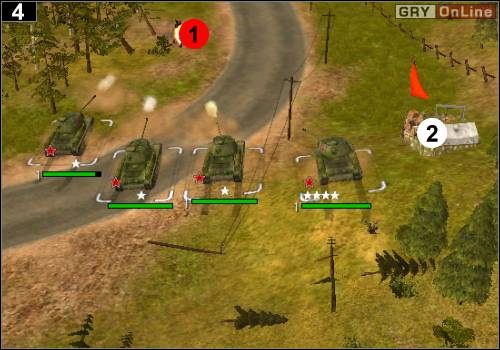 Gdy przejedziesz czołgami, rozpraw się z piechotą, zniszcz działo w [1] i zajmij skład z amunicją w [2] - [Rosja] Misja 7 [Opis 2] w Codename Panzers - Faza Pierwsza - Codename: Panzers - Faza Pierwsza - poradnik do gry
