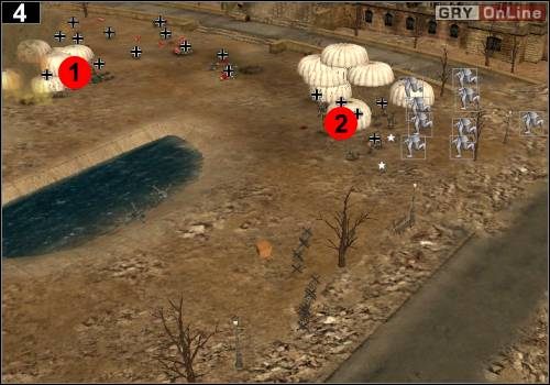 Następnie przeciwnik zrzuci spadochroniarzy w okolice punktów [1] i [2] - [Rosja] Misja 9 [Opis 2] w Codename Panzers - Faza Pierwsza - Codename: Panzers - Faza Pierwsza - poradnik do gry