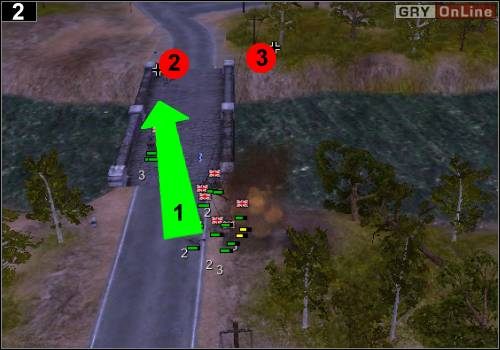 Teraz biegnij samymi żołnierzami z pistoletami maszynowymi, jak pokazuje to strzałka [1] - [Alianci] Misja 1 [Opis 1] w Codename Panzers - Faza Pierwsza - Codename: Panzers - Faza Pierwsza - poradnik do gry