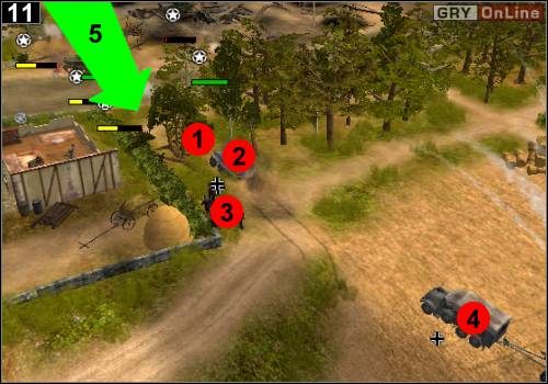 Będzie się ona składała z czołgu [1], samochodu opancerzonego [2], piechoty [3] i ciężarówki z działem [4] - [Alianci] Misja 2 [Opis 4] w Codename Panzers - Faza Pierwsza - Codename: Panzers - Faza Pierwsza - poradnik do gry
