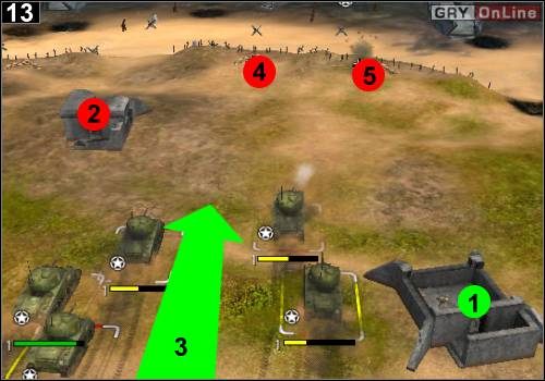 Nie zapomnij też zajmować ([1]) lub niszczyć ([2]) bunkrów przeciwnika - [Alianci] Misja 2 [Opis 4] w Codename Panzers - Faza Pierwsza - Codename: Panzers - Faza Pierwsza - poradnik do gry