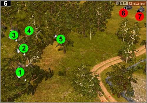 Ustaw działa w [1], [2], [3] i [4], Jeffreya postaw w [5] - [Alianci] Misja 3 [Opis 2] w Codename Panzers - Faza Pierwsza - Codename: Panzers - Faza Pierwsza - poradnik do gry