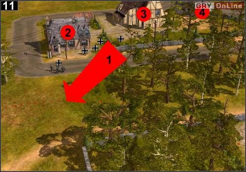 Jedź dalej po obrzeżu miasta, aż dotrzesz do miejsca pokazanego na obrazku - [Alianci] Misja 3 [Opis 4] w Codename Panzers - Faza Pierwsza - Codename: Panzers - Faza Pierwsza - poradnik do gry