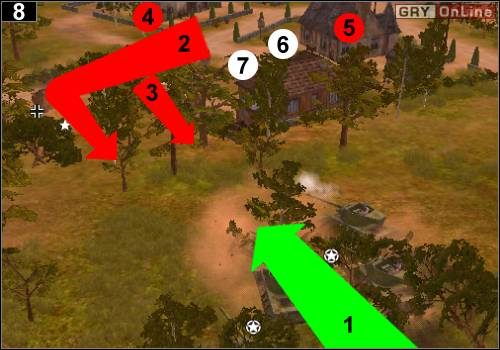 Jedź czołgami i działami w miejsce pokazane na obrazku - [Alianci] Misja 4 [Opis 3] w Codename Panzers - Faza Pierwsza - Codename: Panzers - Faza Pierwsza - poradnik do gry