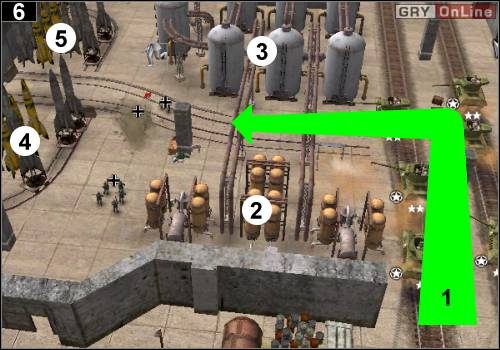 Teraz dopiero wjedź wszystkimi czołgami do środka (strzałka [1]) - [Alianci] Misja 5 [Opis 2] w Codename Panzers - Faza Pierwsza - Codename: Panzers - Faza Pierwsza - poradnik do gry