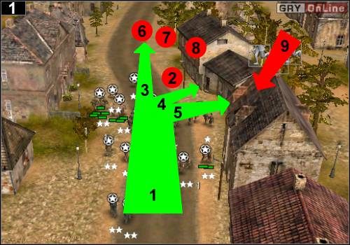 Zostaw żołnierzy z miotaczami ognia z tyłu (ale pomiędzy operacjami niech biedną razem z resztą wojska), resztą biegnij naprzód, zaznacz medyków jako osobną grupę - [Alianci] Misja 6 [Opis 1] w Codename Panzers - Faza Pierwsza - Codename: Panzers - Faza Pierwsza - poradnik do gry