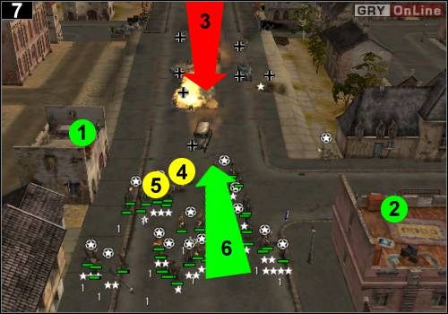 Następny atak przeciwnika będzie się składał z: samochodu opancerzonego, dwóch jeepów i ciężarówek z piechotą - [Alianci] Misja 6 [Opis 3] w Codename Panzers - Faza Pierwsza - Codename: Panzers - Faza Pierwsza - poradnik do gry