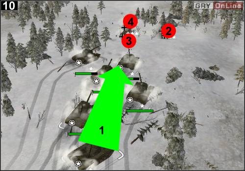 Jedna z większych walk będzie tam, gdzie wskazuje na mapie w grze celownik - [Alianci] Misja 8 [Opis 4] w Codename Panzers - Faza Pierwsza - Codename: Panzers - Faza Pierwsza - poradnik do gry