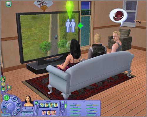 Przed ogromnym telewizorem najlepiej umieścić kanapę na trzy osoby. - Przedmioty codziennego użytku | The Sims 2 - The Sims 2 - Pełna Kolekcja - poradniki