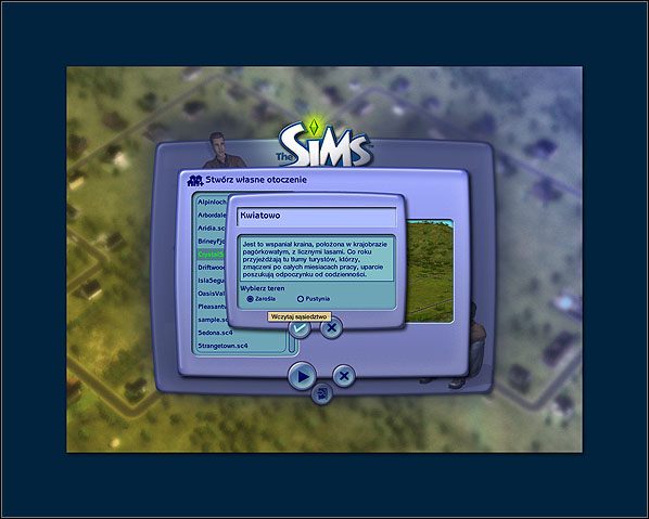 Po ukazaniu się terenu, wyskakuje komunikat informujący nas o tym, że to otoczenie nie ma swojej historii - Własne otoczenie | The Sims 2 - The Sims 2 - Pełna Kolekcja - poradniki