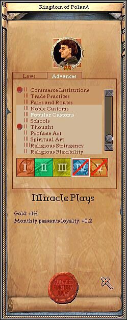 Wszystkie wynalazki (w zakładce Advances) jak i prawa (w zakładce Laws) są opisane, wystarczy na nie kliknąć - Elementy rozgrywki i ich wzajemne relacje | Europa Universalis Mroczne Wieki - Europa Universalis: Mroczne Wieki - poradnik do gry