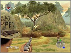 Po tym jak załatwisz wszystkich przeciwników stojących na górze odwróć się, albowiem zza widocznych w tle drzew wybiegnie kilku nowych wrogów - Hearts and Minds (2) | Misja 02 | ShellShock Nam 67 - ShellShock: Nam 67 - poradnik do gry