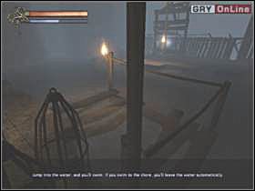 Biegnij dalej, podejdź do liny i wciśnij E (lewy obrazek) - Tutorial A - Shade: Gniew Aniołów - poradnik do gry