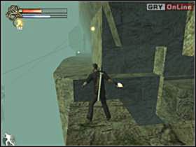 Ponieważ półki po lewe i prawej są zastawione przez skały, nie skoczysz tam - 27 - Most cz.2 - Shade: Gniew Aniołów - poradnik do gry