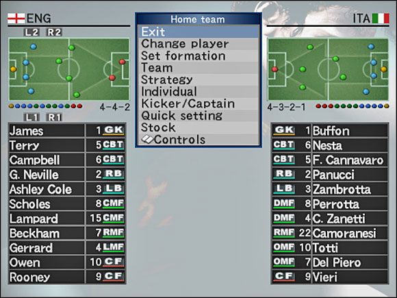 Jest to menu, w którym spędzam przed meczem wiele czasu - Ustawienia przedmeczowe | Pro Evolution Soccer 4 - Pro Evolution Soccer 4 - poradnik do gry