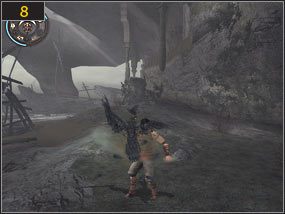 Chwile potem nasz statek (a raczej to, co z niego zostało) trafia na mroczny brzeg [7], gdzie atakują nas niezwykle agresywne ptaki [8] - Prolog (tutorial) - Statek | Prolog, Wrak | Prince of Persia Dusza Wojownika - Prince of Persia: Dusza Wojownika - poradnik do gry