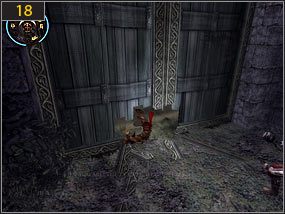 W miejscu, gdzie stoi kilka kolumn na wyższy poziom, trafimy skacząc z jednej na drugą [17], natomiast tam robimy przewrót w przód [18], w miejscu, gdzie została wybita dziura - Wrak - Plaża - teraźniejszość | Prolog, Wrak | Prince of Persia Dusza Wojownika - Prince of Persia: Dusza Wojownika - poradnik do gry