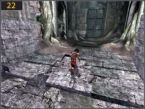 Tam czeka nas walka z kilkoma przeciwnikami [21], po czym spokojnie możemy się udać w kierunku bramy [22] - Wrak - Plaża - teraźniejszość | Prolog, Wrak | Prince of Persia Dusza Wojownika - Prince of Persia: Dusza Wojownika - poradnik do gry