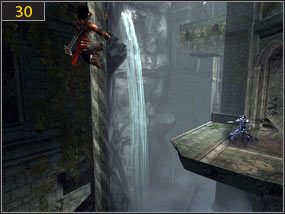 Kawałek dalej odbijamy się od ściany na wysokości pnącza i dostajemy się na kolumnę [29] - Zrujnowana forteca - Wejście do fortecy - teraźniejszość | Zrujnowana forteca, Pierwsze kroki w przeszłość - Prince of Persia: Dusza Wojownika - poradnik do gry